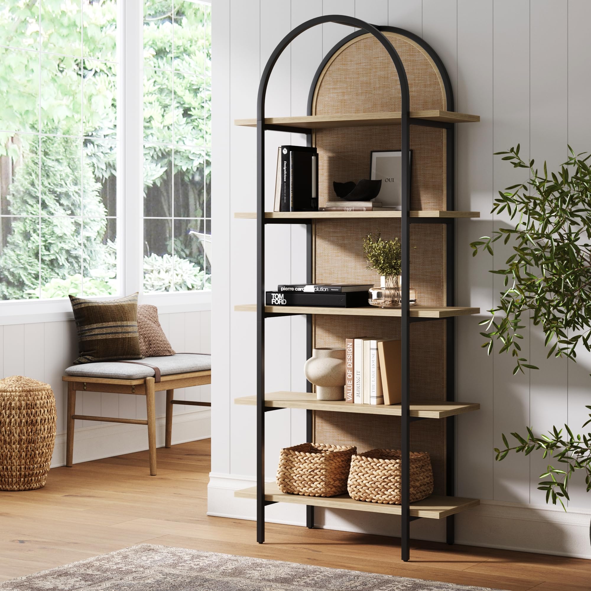 Shelf open Book Antique チェスト・キャビネット Caster James Nathan | Oak Raw Bookshelf Rattan Door Arched Paxton チェスト・キャビネット